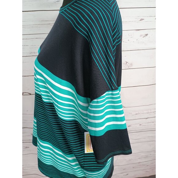Lularoe Irma Tunic Top Black & Teal Striped S - Picture 7 of 7